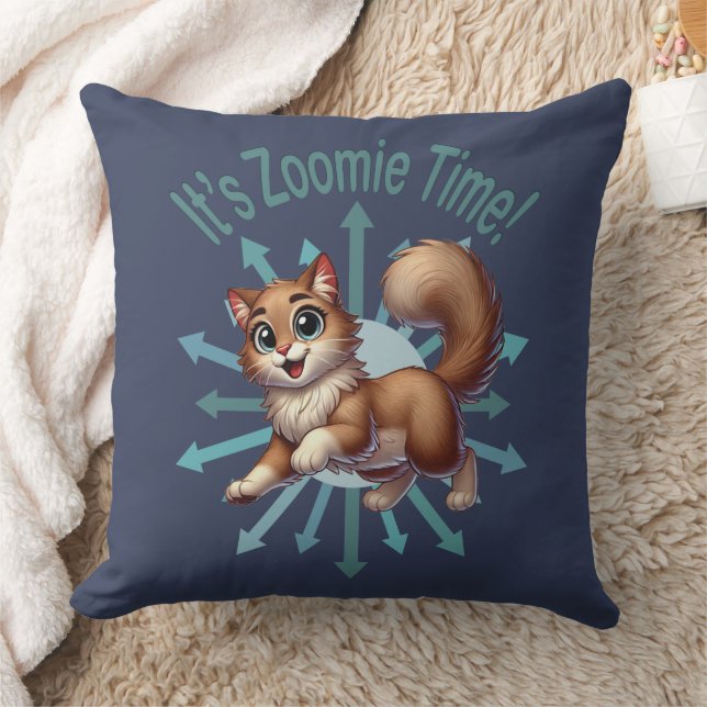 Es ist Zoomie Time Niedlich Brown & White Cat Kissen (Decke)