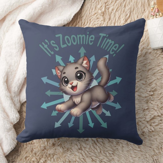Es ist Zoomie Time Niedlich Gray & White Cat Kissen (Decke)