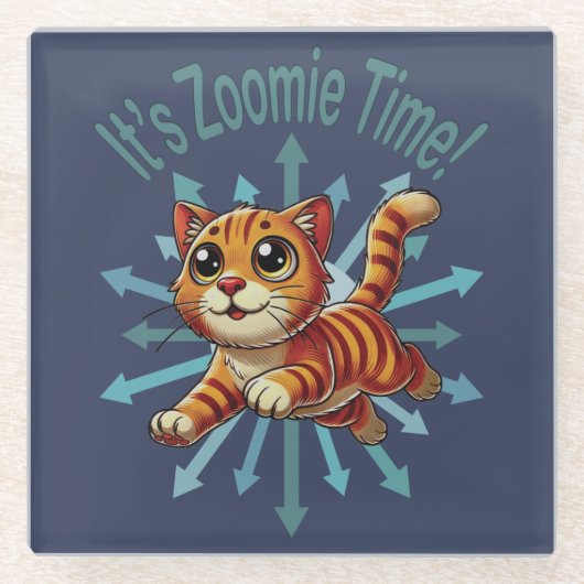 Es ist Zoomie Time Orange Tabby Cat Glasuntersetzer (Vorderseite)