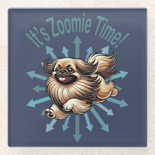 Es ist Zoomie Time Pekingese Glasuntersetzer (Vorderseite)