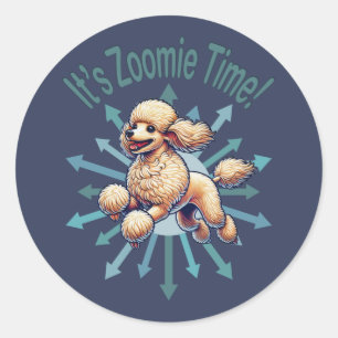 Es ist Zoomie Time Poodle Runder Aufkleber