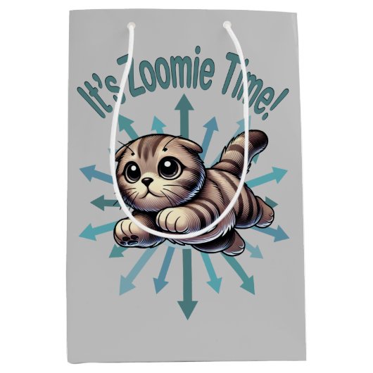 Es ist Zoomie Time Scottish Fold Cat Mittlere Geschenktüte (Vorderseite)