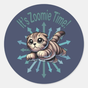 Es ist Zoomie Time Scottish Fold Cat Runder Aufkleber