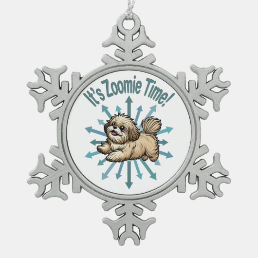 Es ist Zoomie Time Shih Tzu Schneeflocken Zinn-Ornament (Vorderseite)