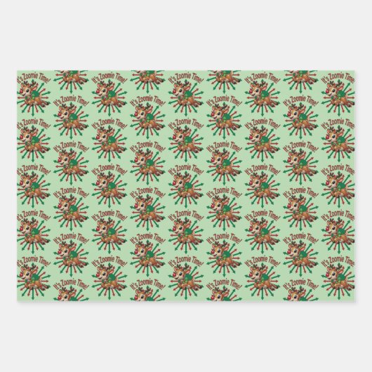 "Es ist Zoomie Time! Weihnachtsmann Geschenkpapier Set (Vorderseite)
