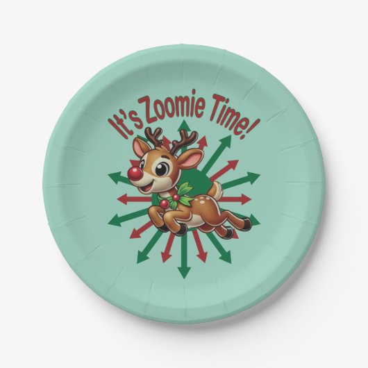 "Es ist Zoomie Time! Weihnachtsmann Pappteller (Vorderseite)