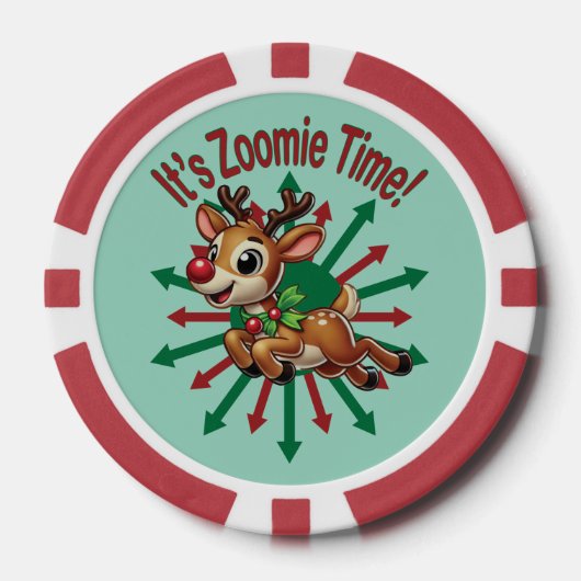 "Es ist Zoomie Time! Weihnachtsmann Pokerchips (Vorderseite)