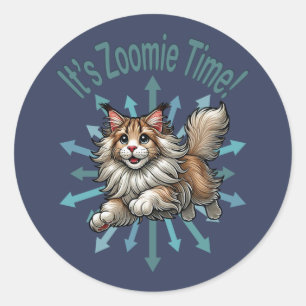 Es ist Zoomie-Zeit Maine Coon Katze Runder Aufkleber