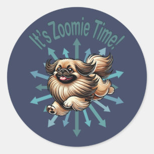 Es ist Zoomie Zeit Pekingese Runder Aufkleber