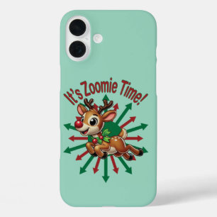 "Es ist Zoomie-Zeit! Weihnachts-Rentiere iPhone 16 Plus Hülle