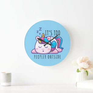 Es ist zu viele Leute außerhalb Unicorn Introverti Große Wanduhr