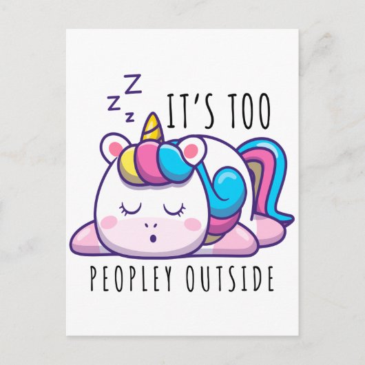 Es ist zu viele Leute außerhalb Unicorn Introverti Postkarte (Vorderseite)