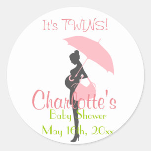 Es ist ZWILLINGE! Rosa Silhouette-Baby-Dusche Runder Aufkleber