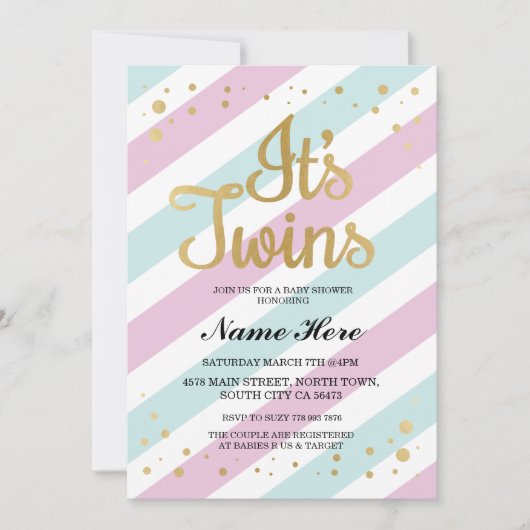 Es ist Zwillings-Babyparty-Rosa-blaues Mädchen, Einladung (Vorderseite)