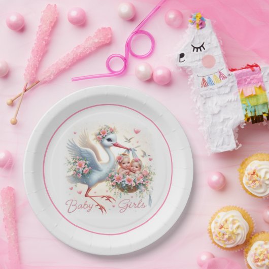 Es ist Zwillingsmädchen mit Stork, Baby Girls und Pappteller (Party)