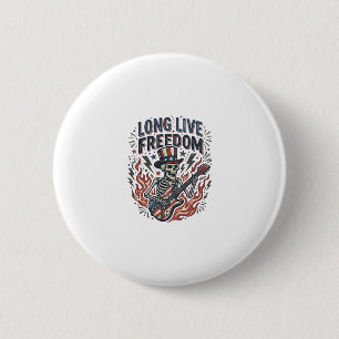Es lebe die Freiheit Patriotisches Skelett Rocker- Button