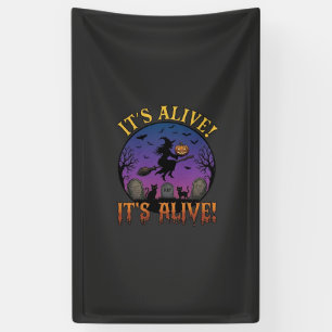 Es lebt Halloween Hexe Kürbis Schwarze Katze Grabs Banner
