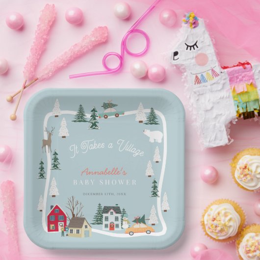 Es nimmt ein Ferienhaus Blue Baby Dusche Pappteller (Party)