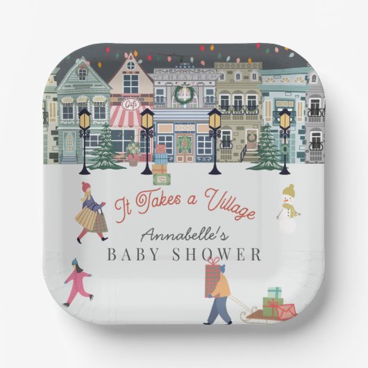 Es nimmt ein Village Holiday Town Baby Dusche Pappteller (Vorderseite)