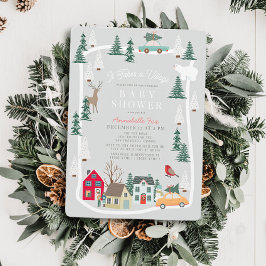 Es nimmt ein Village Holiday Town Gray Baby Dusche Einladung