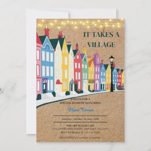 Es nimmt ein Village Modern Craft Baby Dusche Einladung (Vorderseite)