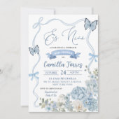 Es Nina Mexican Floral Blue Bow Baby Dusche Einladung (Vorderseite)