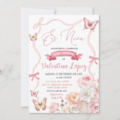 Es Nina Pink Bow Floral Blossom Girl Babydusche Einladung (Vorderseite)