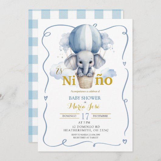 Es Nino Elephant Mexican Baby Shower Einladung (Vorne/Hinten)