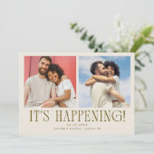 Es passiert 2-Foto-Cream-Hochzeit Save The Date (Stehend Vorderseite)