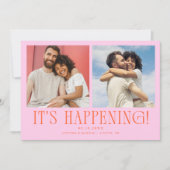 Es passiert 2-Foto Orange Rosa Hochzeit Save The Date (Vorderseite)