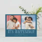 Es passiert 2-Foto Teal Hochzeit Save The Date (Stehend Vorderseite)
