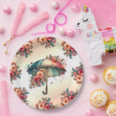 Es regnet eine schöne Blumenhochzeit Pappteller (Party)