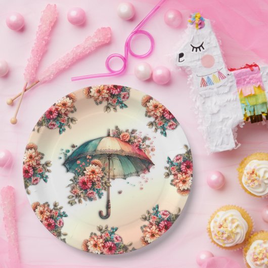 Es regnet eine schöne Blumenhochzeit Pappteller (Party)