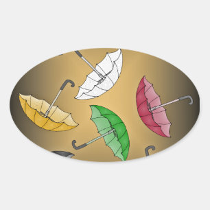 Es regnet Regenschirme! Ovaler Aufkleber