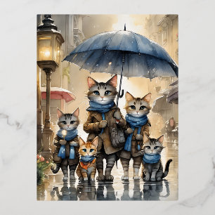 Es regnete draußen, also nannte die Mutterkatze h Folien Feiertagspostkarte