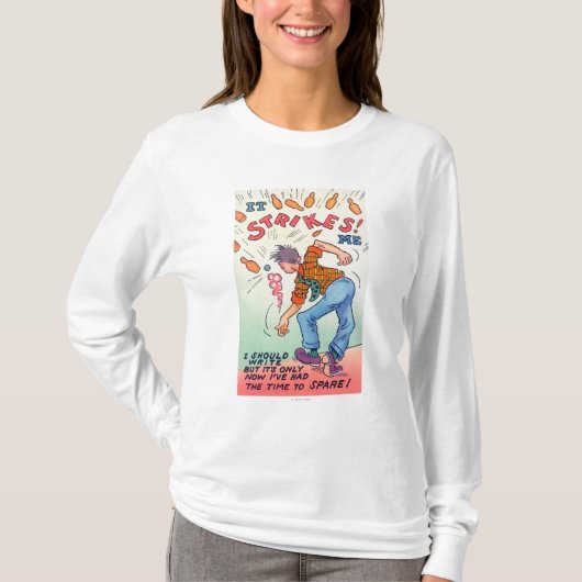 Es schlägt mich, Cartoon-Mann-Bowling T-Shirt (Vorderseite)