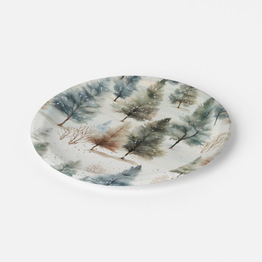 Es schneit auf Tannenbäumen - Pappteller (Schrägansicht)