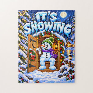 Es schneit lustigen Schneemann-Weihnachtshäuschen Puzzle