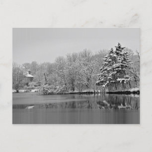Es schneit über den See, monochrome Panoramaaussic Postkarte