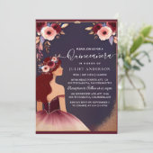 Es Silver Plum Lace Gown Boho Burgundy Quinceanera Einladung (Stehend Vorderseite)