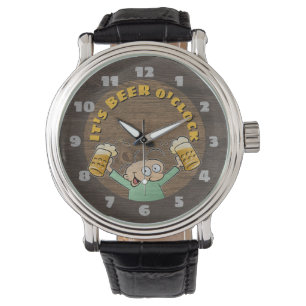 Es sind Cartoon-Pints mit dunklem Holztextur Armbanduhr