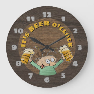 Es sind Cartoon-Pints mit dunklem Holztextur Große Wanduhr