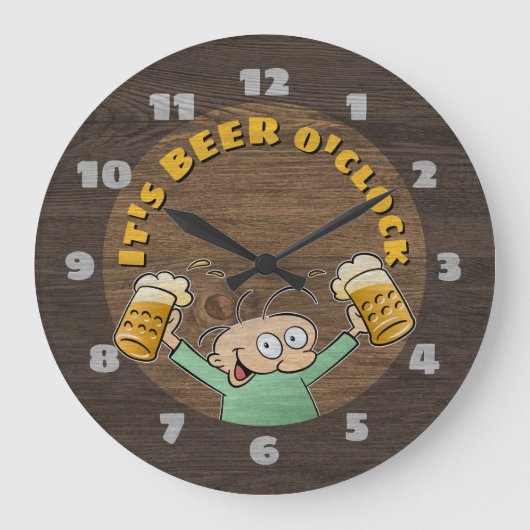 Es sind Cartoon-Pints mit dunklem Holztextur Große Wanduhr (Vorderseite)