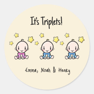 Es sind Triplets! Personalisierte Triole Babys Runder Aufkleber