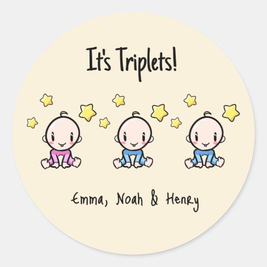 Es sind Triplets! Personalisierte Triole Babys Runder Aufkleber (Vorderseite)