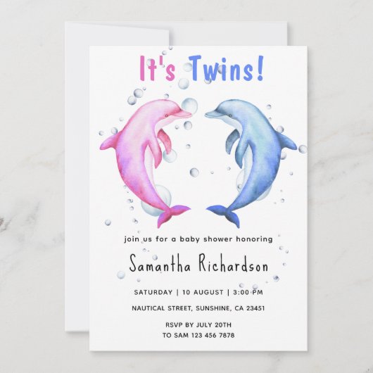 Es sind zwei Delphine unter der Sea Baby Dusche Einladung (Vorderseite)