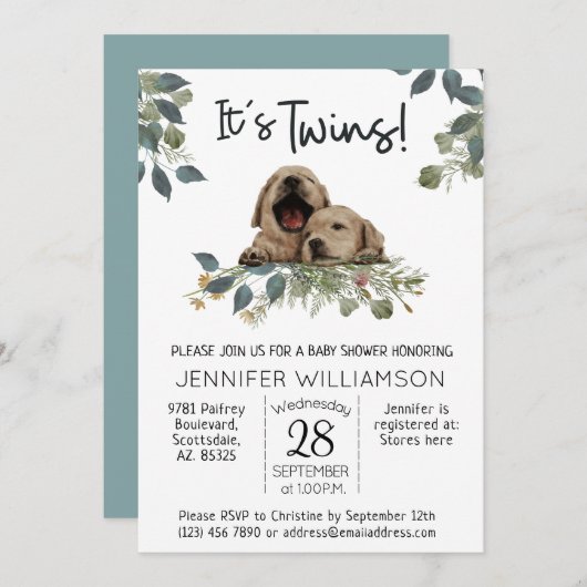 Es sind Zwillinge! Dog Baby Shower Einladung (Vorne/Hinten)