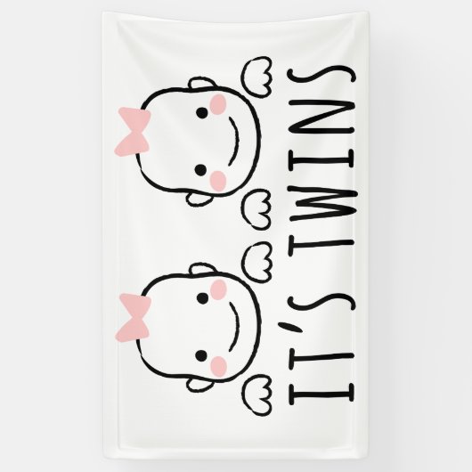 Es sind Zwillinge | Kindermädchen mit rosa Bögen Banner (Vertikal)