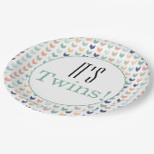 Es sind Zwillinge! Modernes geometrisches Baby-Dus Pappteller (Schrägansicht)