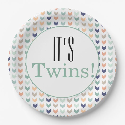Es sind Zwillinge! Modernes geometrisches Baby-Dus Pappteller (Vorderseite)